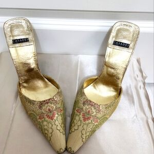 Vintage Casadei Gold Brocade  Tapestry Mules